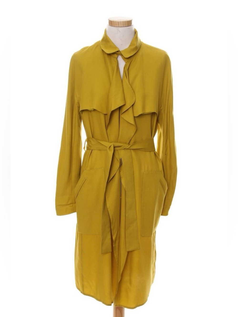 ZARA LOOSE FIT YELLOW MUSTARD OLIVE GREEN TRENCH COAT BLOGGERS SIZE S